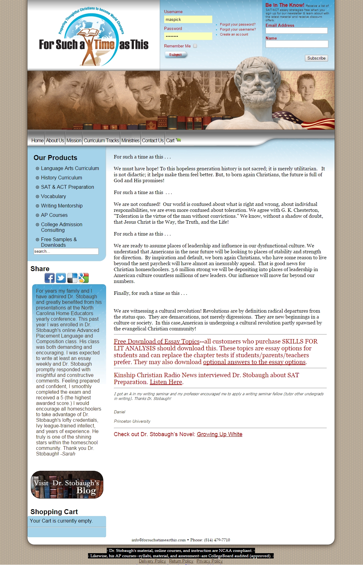 Website Snapshot for For Such a Time as This